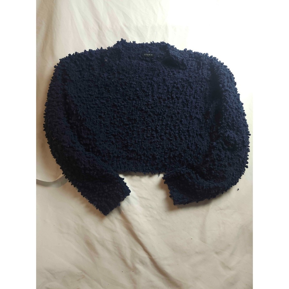 Storia Pullover Sweater Womens Small Blue Shaggy Knit Crop Coastal Grandma Fuzzy